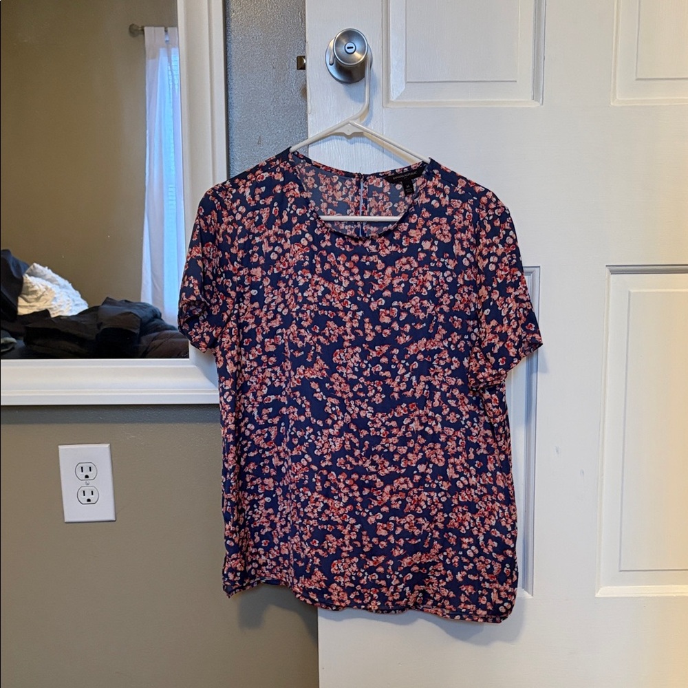 Banana Republic Navy, Red, and Pink Floral Blouse